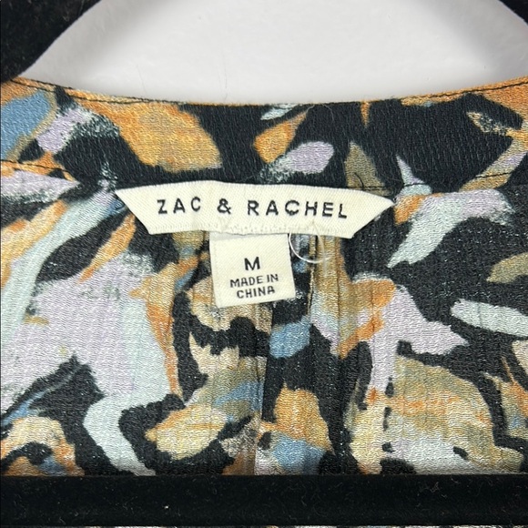 Zac & Rachel Graphic Black Yellow Gold and Blue Long Sleeve Blouse Size Medium - Picture 3 of 10